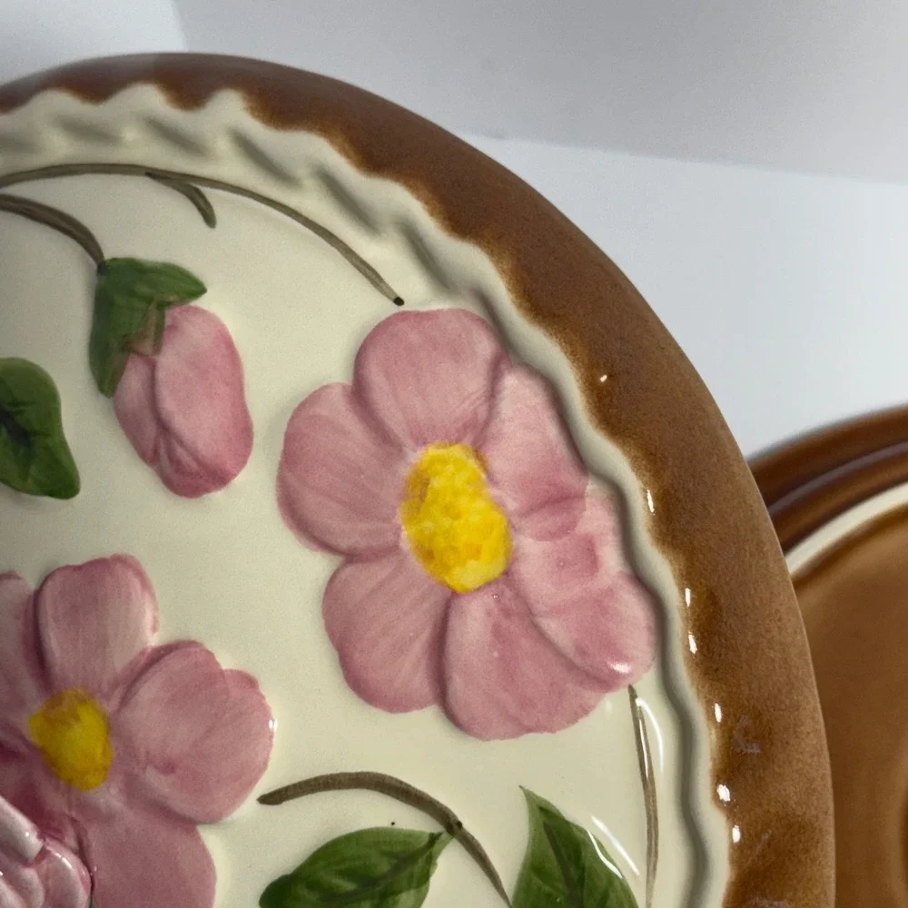 Franciscan Desert Rose Covered Pie Dish Plate Baker w/ Lid Pink Floral Stoneware
